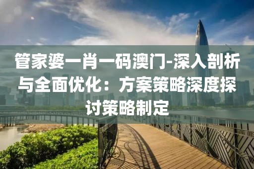 管家婆一肖一码澳门-深入剖析与全面优化：方案策略深度探讨策略制定