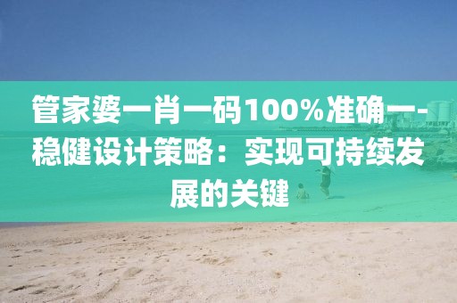 管家婆一肖一码100%准确一-稳健设计策略：实现可持续发展的关键
