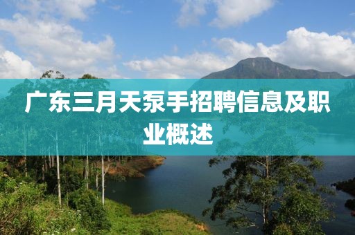 广东三月天泵手招聘信息及职业概述