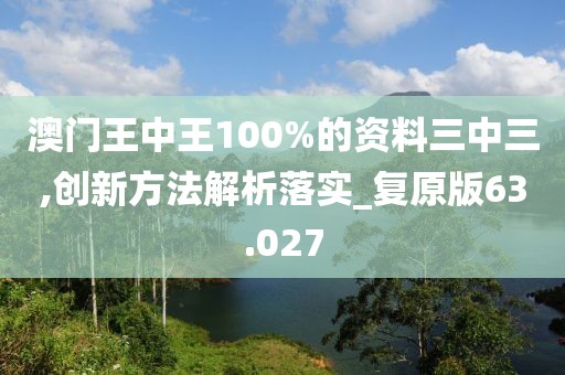 澳门王中王100%的资料三中三,创新方法解析落实_复原版63.027