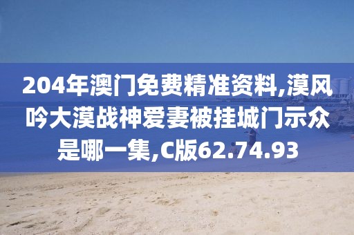 204年澳门免费精准资料,漠风吟大漠战神爱妻被挂城门示众是哪一集,C版62.74.93